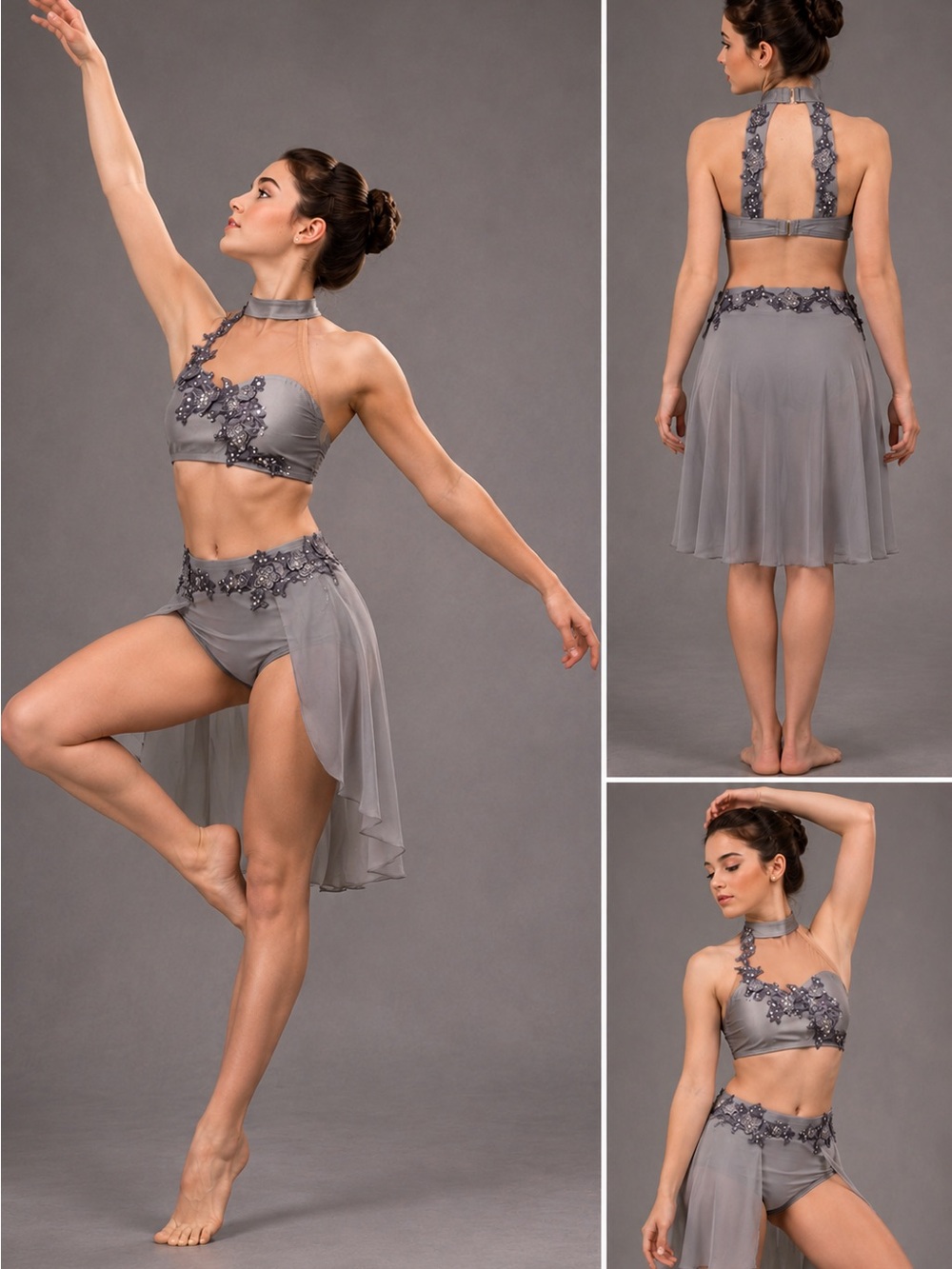 Custom Tracy Backman Design Lyrical Dance Costume Gray Nude Illusion 2 Piece AXS